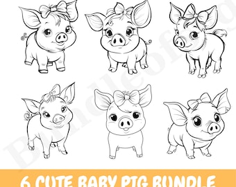 Baby Pig SVG Svg Bundle, Pig with Bandana Svg Bundle, Cute Baby Pig, Cute Pig Svg, Animal Svg file, Pig Face SVG, Pig Cut file