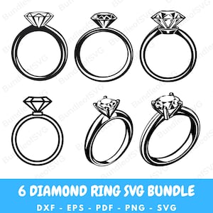 ダイヤモンド リング SVG バンドルで輝きを放ちましょう - デジタル ダウンロード - 結婚指輪 SVG - 婚約指輪 SVG - Cricut 用 SVG ファイル