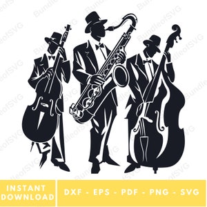3 musicien de jazz SVG, Svg de musique jazz, clipart musique, silhouette jazz, fichier de coupe musique, saxophone Svg, fichiers coupés pour Cricut, téléchargement numérique