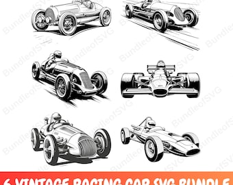Retro Racing Car SVG Bundle - Vintage Design Files for DIY Projects - Vintage Car Svg - Race Car Svg - Svg Cut Files - Digital Download