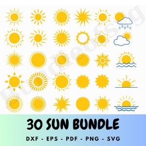 Sun SVG-bundel - Sun Clipart - Sun vector - Sun Cricut - Sun Cut-bestand - Sun Cloud Svg - Sun silhouet - Sun illustraties - digitale download