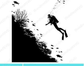 Scuba Diver SVG, Scuba Diving Svg, Diver svg, Underwater Clipart, Scuba Diving Vector, Swimming Clipart, Cut Files for Cricut, Digital