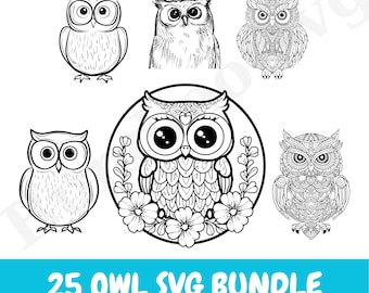 Owl Svg Bundle - Owl Clipart - Owl Png - Owl Svg Files for Cricutn- Bird Silhouette Svg - Owl Cartoon Svg - Owl Cut File - Instant Download
