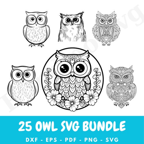 フクロウ SVG バンドル - フクロウ クリップアート - フクロウ PNG - Cricutn 用フクロウ SVG ファイル - 鳥のシルエット SVG - フクロウの漫画 SVG - フクロウのカット ファイル - 即時ダウンロード