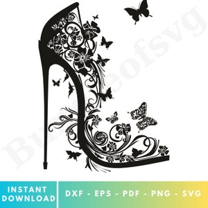 Bloemen hoge hakken SVG, hoge hakken clipart, vrouw schoenen Svg, bloem hoge hakken svg, mode svg, vlinder Svg, Svg-bestanden voor Cricut #2