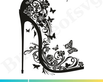 Floral High Heels SVG, High heels clipart, Woman Shoes Svg, Flower High Heels svg, Fashion svg, Butterfly Svg, Svg Files for Cricut #2