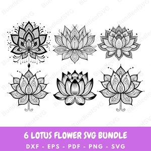 Lotus Flower SVG Bundle, Lotus Svg, Flower Svg, Flower Clip Art, Floral Png, Yoga Svg, Plant Svg,  Svg Files for Cricut, Digital Download