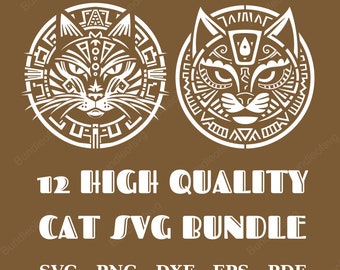 CAT SVG, Mayan glyph art, Cat SVG Bundle,Cat Svg Cut Files for Cricut, Ancient cat silhouettes, Cat Face Svg, Noble cats, Cat Silhouette
