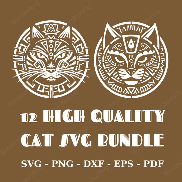 CAT SVG, Mayan glyph art, Cat SVG Bundle,Cat Svg Cut Files for Cricut, Ancient cat silhouettes, Cat Face Svg, Noble cats, Cat Silhouette