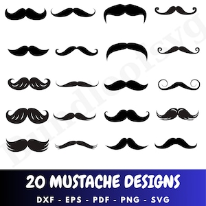 20 Schnurrbart SVG Bundle - lustige & stilvolle Schnurrbart Designs zum Basteln - Schnurrbart Clipart - Schnurrbart Silhouette - digitaler Download