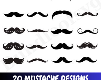 20 Mustache SVG Bundle - Fun & Stylish Mustache Designs for Crafting - Mustache Clipart - Mustache Silhouette - Digital Download