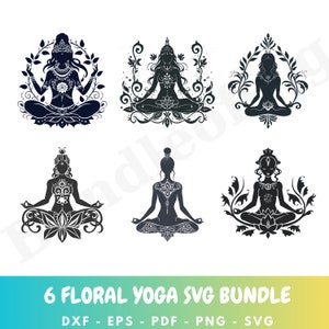 Floral Yoga SVG Bundle, Yoga Svg, Meditation Svg, Yoga Clipart, Motivational svg, Floral Meditation Clipart, Svg Files For Cricut, Digital