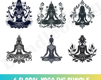 Floral Yoga SVG Bundle, Yoga Svg, Meditation Svg, Yoga Clipart, Motivational svg, Floral Meditation Clipart, Svg Files For Cricut, Digital