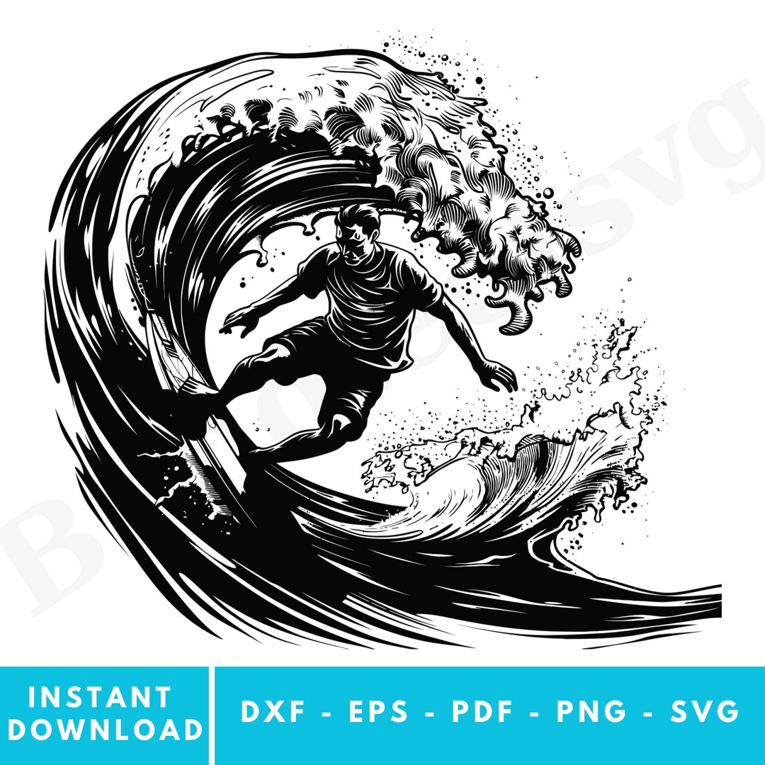 Surfer SVG - Surfing Svg - Surfboard Svg - Ocean Clipart - Ocean Wave ...