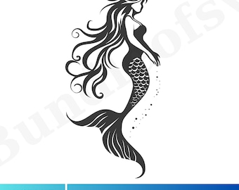 Mermaid SVG, Mermaid Silhouette, Mermaid Clipart, Mermaid Tail Svg, Sea Beach SVG, Cute Mermaid Svg, Cut Files for Cricut, Silhouette #2