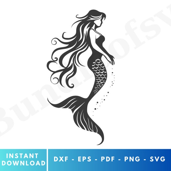 Mermaid SVG, Mermaid Silhouette, Mermaid Clipart, Mermaid Tail Svg, Sea Beach SVG, Cute Mermaid Svg, Cut Files for Cricut, Silhouette #2