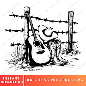 Wild West Cowboy SVG - Boots, Hat, Guitar Clipart for Cricut and Silhouette - Western Svg - Cowboy Hat Svg - Music Svg - Digital Download