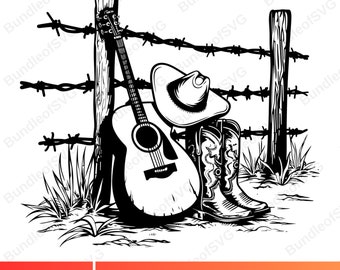 Wilde westen cowboy SVG - laarzen, hoed, gitaar Clipart voor Cricut en Silhouette - western Svg - cowboyhoed Svg - muziek Svg - digitale download