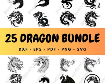 Dragon SVG Bundle, Dragon SVG, Dragon Clipart, Dragon Vector, Dragon PNG, Dragon Silhouette, Dragon Svg cut File for Cricut, Dragon Head svg