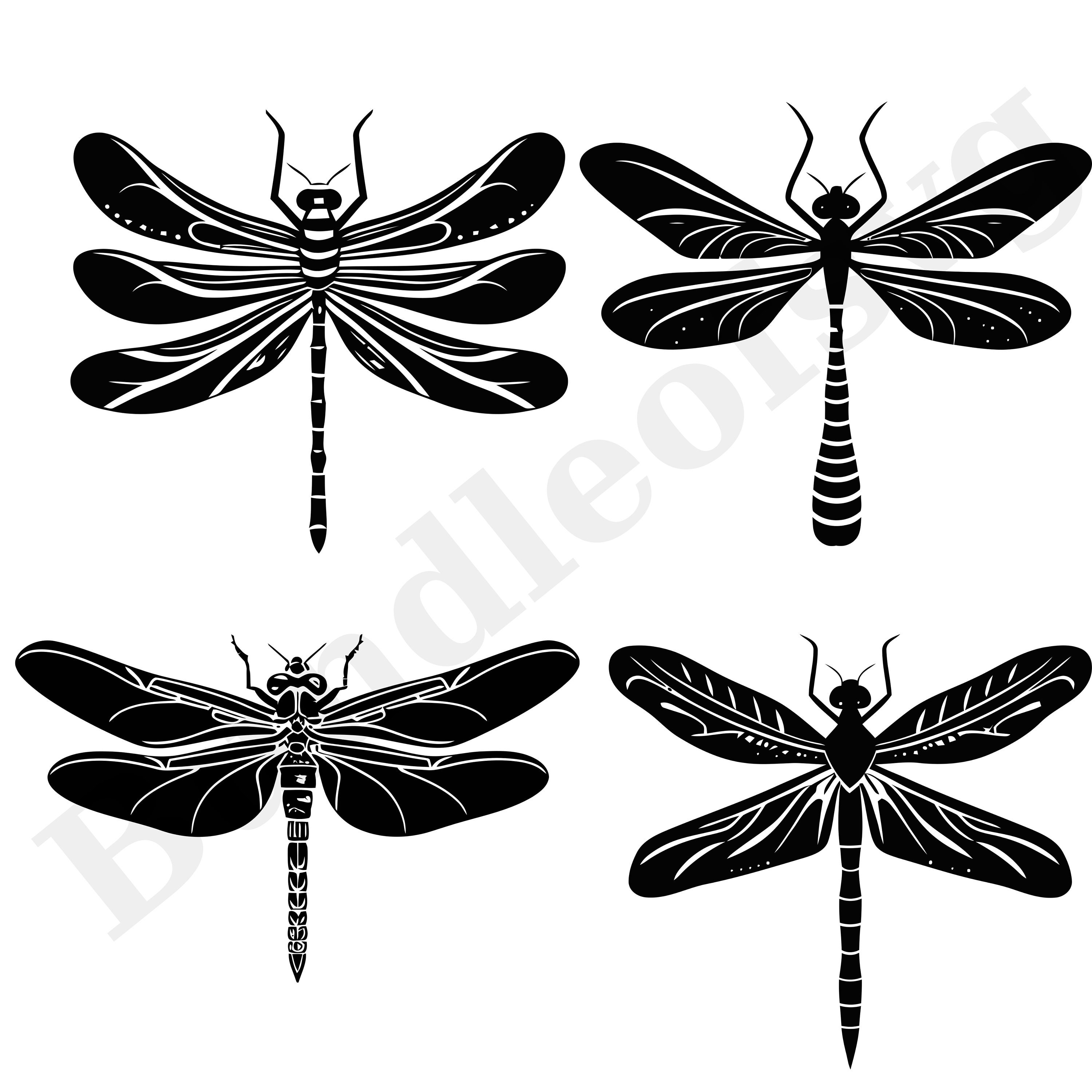 Dragonfly SVG Bundle - Intricate Dragonfly Silhouettes - Nature ...
