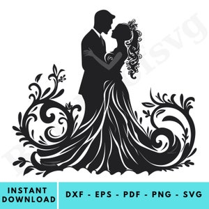 Wedding Couple Svg, Bride and Groom Svg, Wedding Heart Svg, Wedding Clipart, Couple Silhouette, Married Couple Svg, Svg Cut Files #1