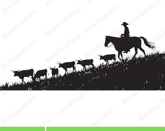 Cowboy hoeden vee SVG - Western Ranch Clipart - Cowboy Svg - Cowboy Clipart - gesneden bestanden voor Cricut & Silhouette - digitale download
