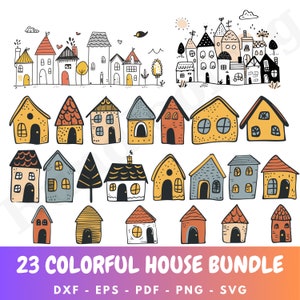 Colorful House Svg Bundle, Colorful House Clipart, Handdrawn House Bundle, Roof House Svg, Tiny house Svg , Cut File For Cricut, Silhouette