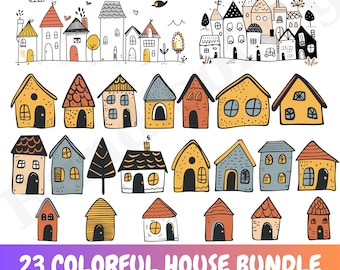 Colorful House Svg Bundle, Colorful House Clipart, Handdrawn House Bundle, Roof House Svg, Tiny house Svg , Cut File For Cricut, Silhouette