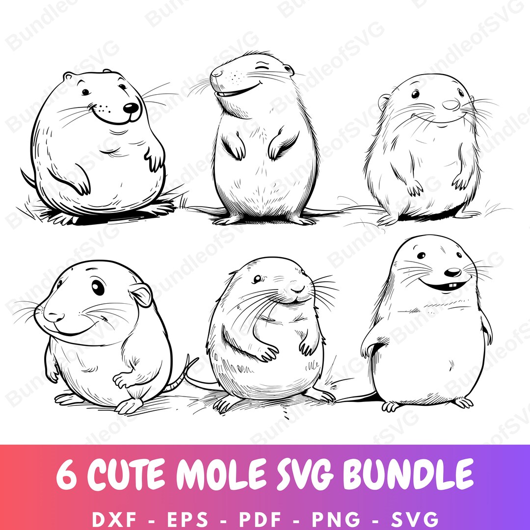 Mole Printable Coloring Svg Bundle Baby Mole Svg Mole Svg Bundle Cute ...