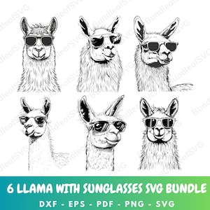 サングラスをかけたラマのSVGバンドル、サングラスをかけたラマのPNG、クールなラマのSVG、かわいいラマのPNG、動物のSVG、Cricut用のカットファイル、デジタル