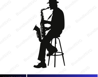 Musician SVG, Musician Clipart, Music Svg, Jazz Music Svg, Saxophonist Silhouette, Saxophone SVG, Cut Files for Cricut, Digital Download