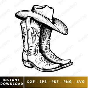Cowboylaarzen SVG, cowboyhoed Png, Cowgirl Boots Svg, westernlaarzen Svg, Rodeo Svg, Ranch Svg, gesneden bestanden voor Cricut, digitale download