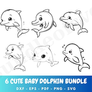 Bundle Svg bébé dauphin, lot de Svg dauphin mignon, bébé dauphin mignon, Svg dauphin mignon, fichier Svg Animal, visage de dauphin, fichier coupé, numérique,