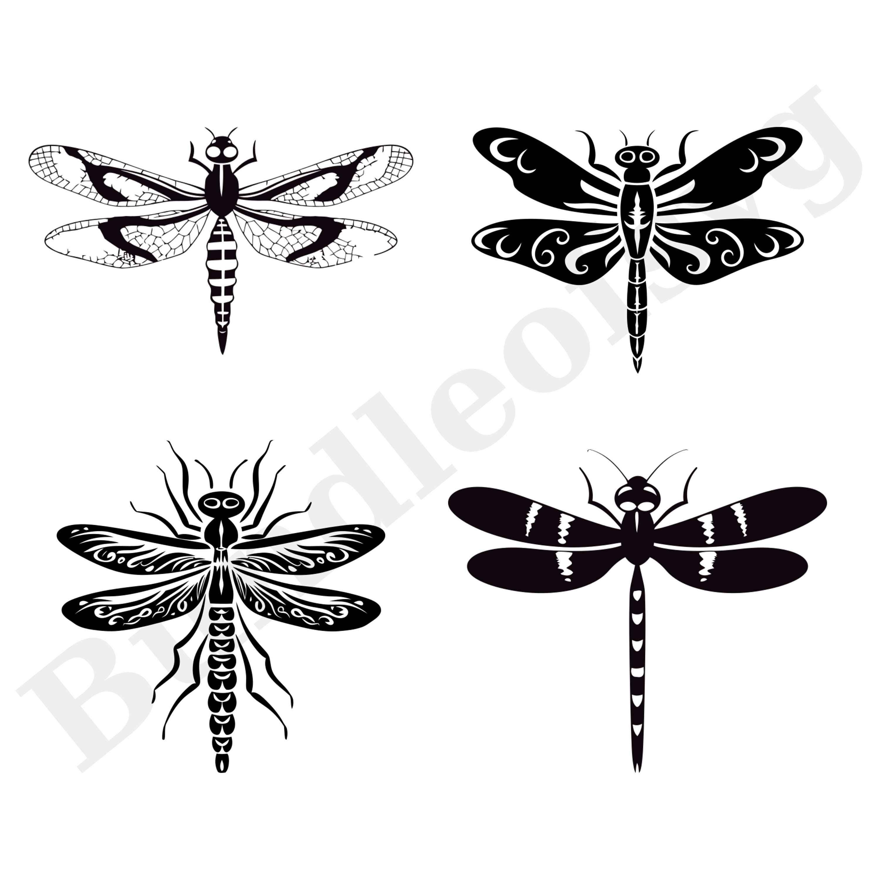 Dragonfly SVG Bundle - Intricate Dragonfly Silhouettes - Nature ...