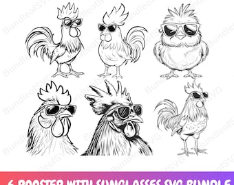 Cool Rooster SVG, Rooster svg, Rooster Wearing Sunglasses Svg, Funny Animal, Rooster Svg, Rooster Png, Cut Files for Cricut, Digital