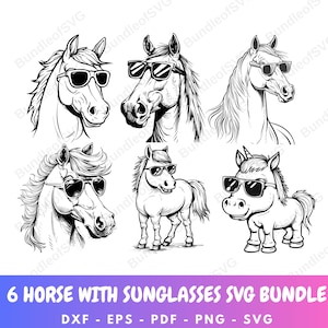 Horse with Sunglasses SVG Bundle, Horse Wearing Sunglasses Png, Cool Horse Svg, Cute Horse Png, Animal Svg, Cut Files for Cricut, Digital