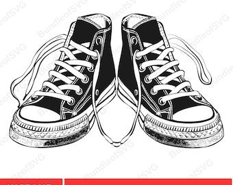 Sneaker Shoe SVG - a pair of sneakers Svg - Shoes Svg - Sneaker Shoe Clipart - Cut Files for Silhouette - Converse Shoes Svg  #3