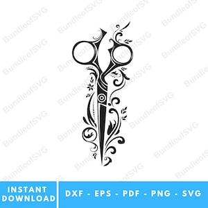 Floral schaar SVG-ontwerp - elegante schaar met bloemen - kapper clipart - Instant Download - Craft en Salon Decor - Cricut #3