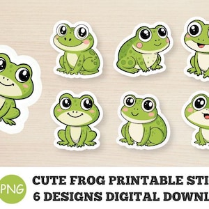 Pegatinas de ranas lindas, 6 pegatinas digitales, diseño PNG, pegatinas PNG de rana, paquete de pegatinas imprimibles, descarga digital