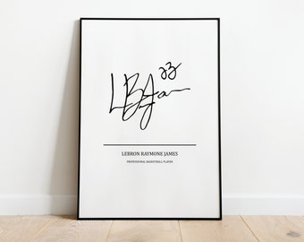 LeBron James Autograph Printable - Digital File for Unique and Vintage-Inspired Home Decor, Posters, Gifts for her and him, Neutral Art