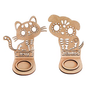 Portavelas con Nombre Día de Muertos - Mascotas - Archivo Vectorial para Corte Laser (cdr, dxf, eps, ai,svg) Grosor 3mm (1/8") y 6mm (1/4")