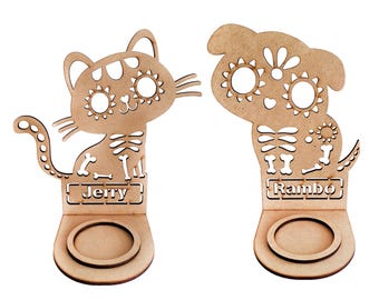 Day of the Dead Name Candle Holder - Pets - Vector File for Laser Cutting (cdr, dxf, eps, ai, svg) Thickness 3mm (1/8") and 6mm (1/4")