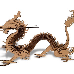 May include: A wooden dragon sculpture with a circular top, perfect for displaying small items. The dragon is intricately carved with detailed scales and flames.