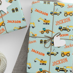 Construction Vehicles Customized Wrapping Papers, Boys Trucks Giftwrap, Construction Trucks Gift Wrap, Boys Birthday Wrapping Paper