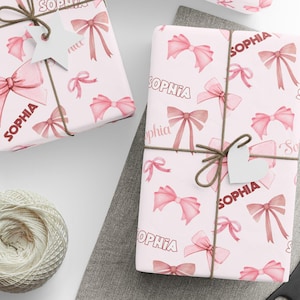 Custom Coquette Wrapping Papers, Pink Bow Wrapping Paper, Personalized Wrapping Paper with Name, Customized Gift Wrap, Happy Birthday Paper