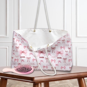 Pink Bow Coquette Weekender Tote: Personalized Travel Bag (24 in x 13 in)