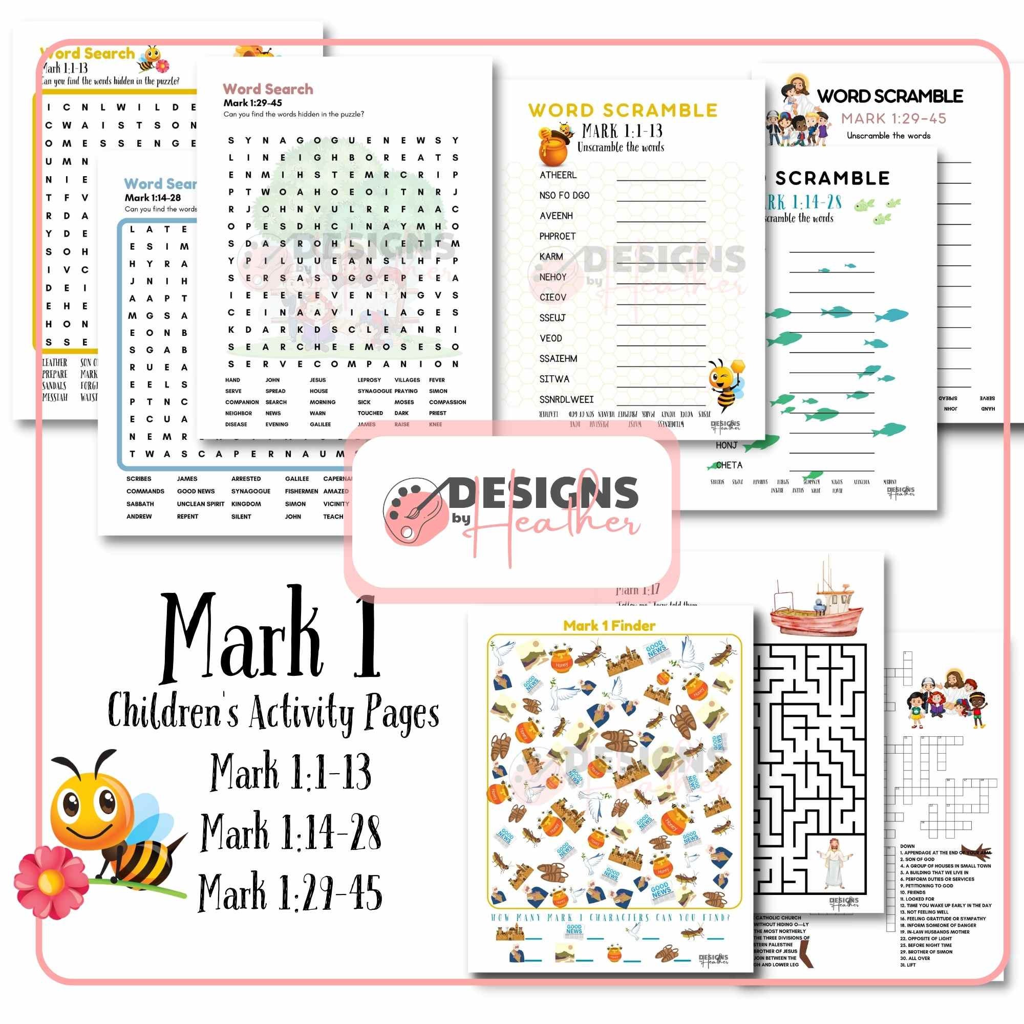 Printable Mark 1 Activity Sheets for Church Bible Lessons - Etsy