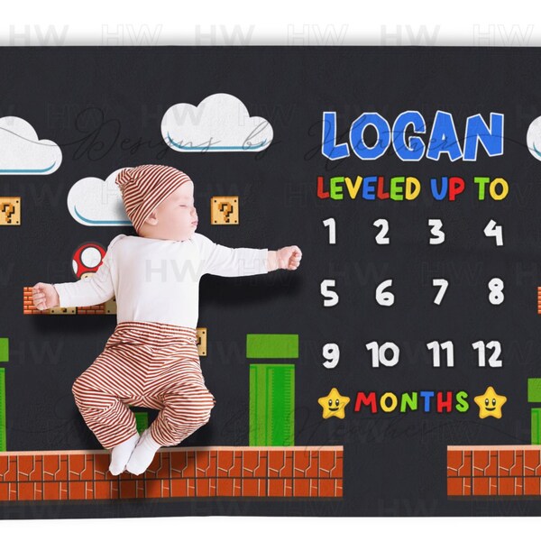 Personalized Video Game Baby Milestone Blanket: Plush Velveteen Growth Chart