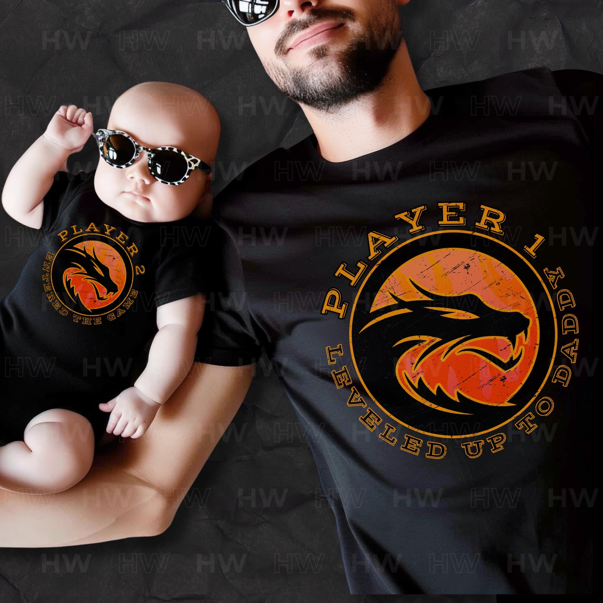 Matching Dad Baby Shirt, Player 1 Player 2 Matching Tee, Each Shirt Sold Separately, Dragon Gamer Daddy Son Shirt, matching father son shirt