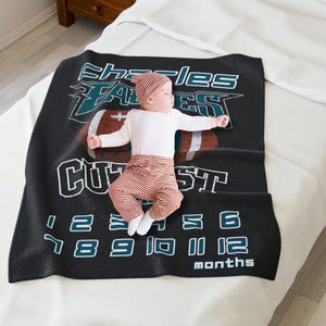 Leveled Up Growth Blanket, Baby Growth Velveteen Plush Blanket, Growth Chart, Football Growth Blanket, Sports Football Months Blanket